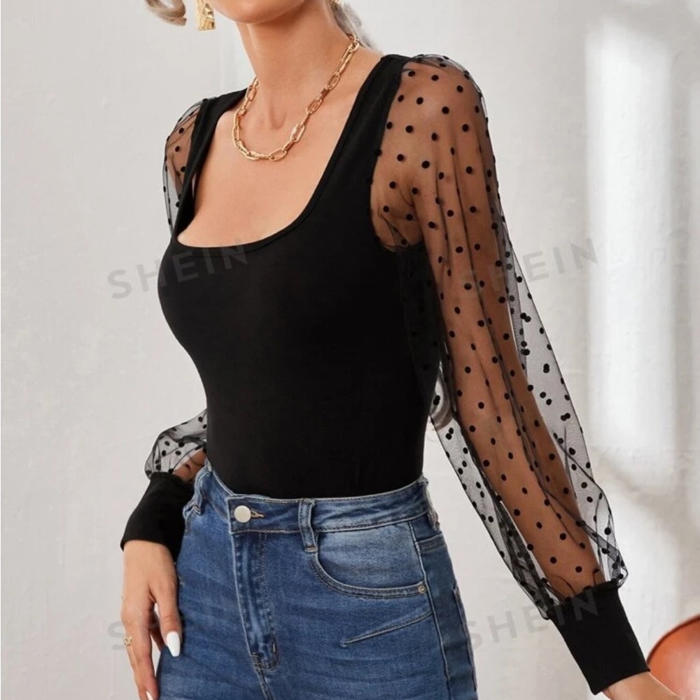 SHEIN Longsleeve Polka-dot Blouse
